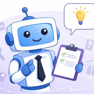 Image of an expert interviewer. With a clipboard of answers.